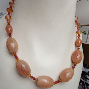 dabby reid Taupe Quartz & Amber AB Facet Bead Necklace 18" +2" extender